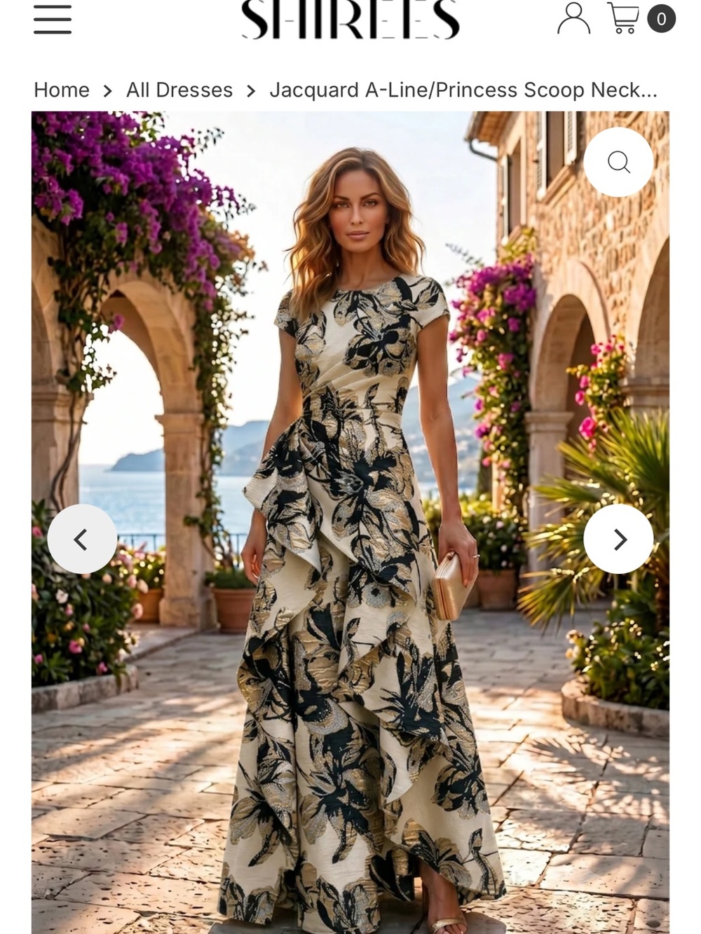 Jacquard A-Line Floral Ruffled Maxi Dress - Cream & Black